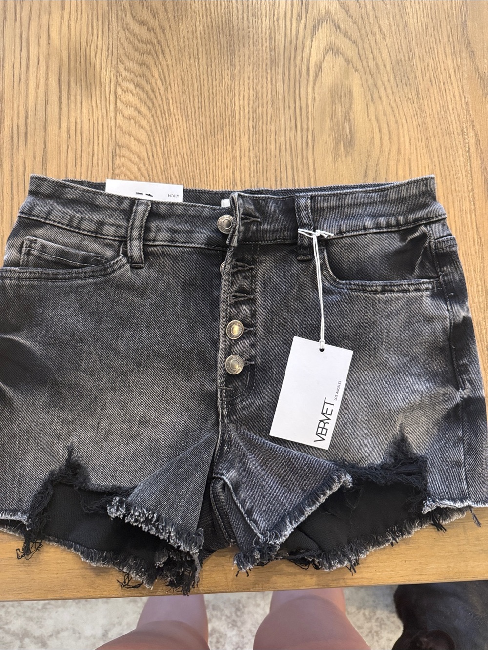 NWT VERVET BY FLYING MONKEY Washed Black Distressed Button-Front Jean Shorts